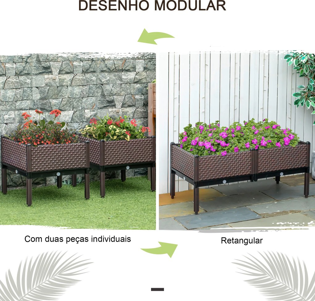 Conjunto de 2 Floreiras de Exterior Quadradas Elevadas Combinação Livre Floreiras para Jardim 50x50x46,5 cm Castanho
