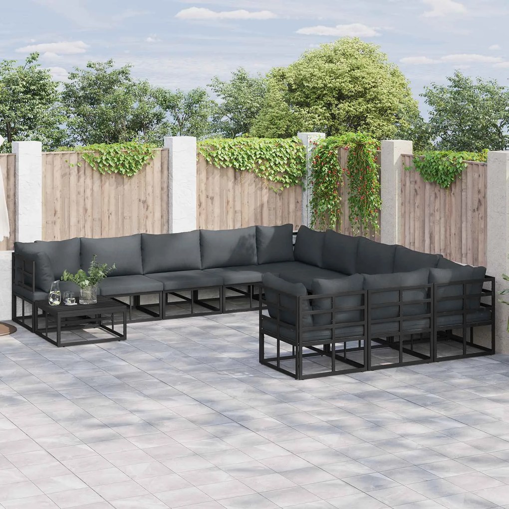 vidaXL Conjunto de Sofá de Jardim com almofada 11 pcs Preto Alumínio