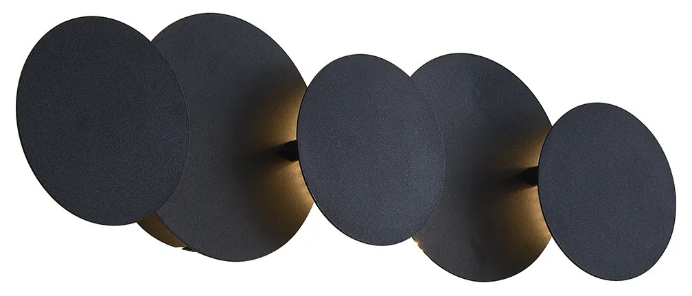 Candeeiro de Parede Moderno Preto com LED Regulável em 3 Níveis e 5 Luzes - Sunrise