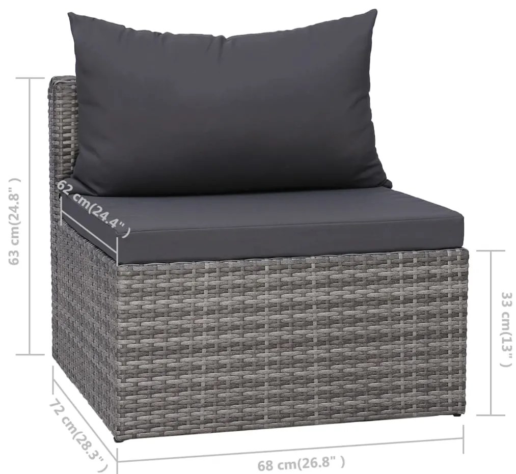 10 pcs conjunto lounge de jardim c/ almofadões vime PE cinzento