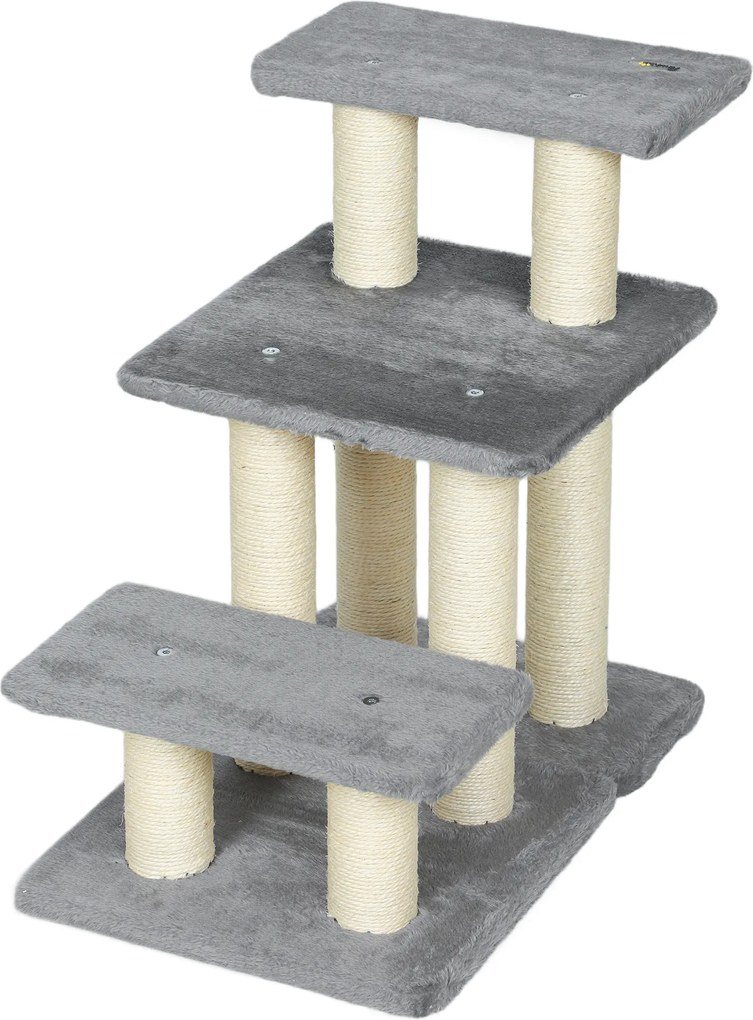 Escada ajustável para animais de estimação com 3 degraus, escada para gatos e cães, com arranhadores de sisal e bola, 52 x 34,5 x 54 cm, cinzenta