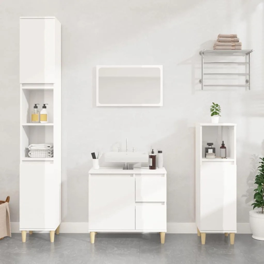 vidaXL Armário WC 30x30x100 cm derivados de madeira branco brilhante