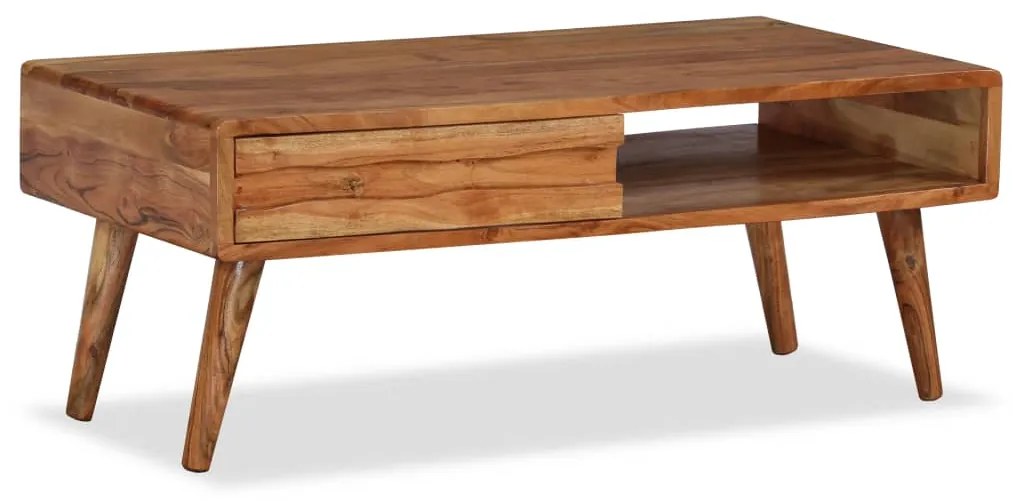 vidaXL Mesa de centro madeira maciça com gaveta esculpida 100x50x40 cm