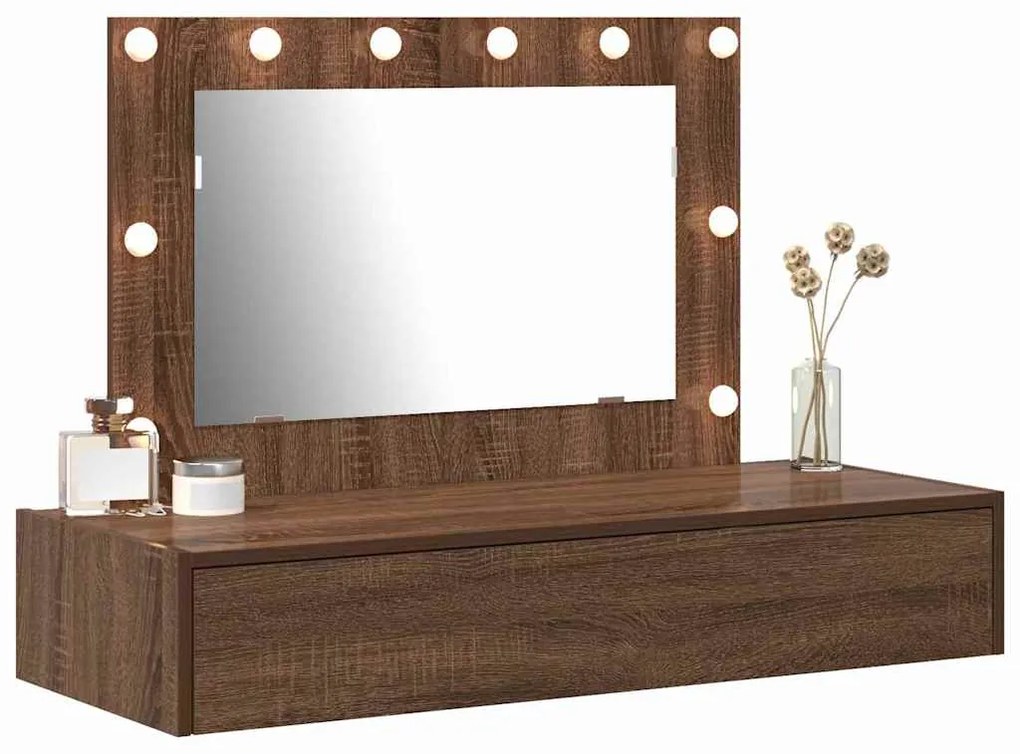 Mesa de Maquilhagem de Parede com Luzes LED Carvalho Castanho