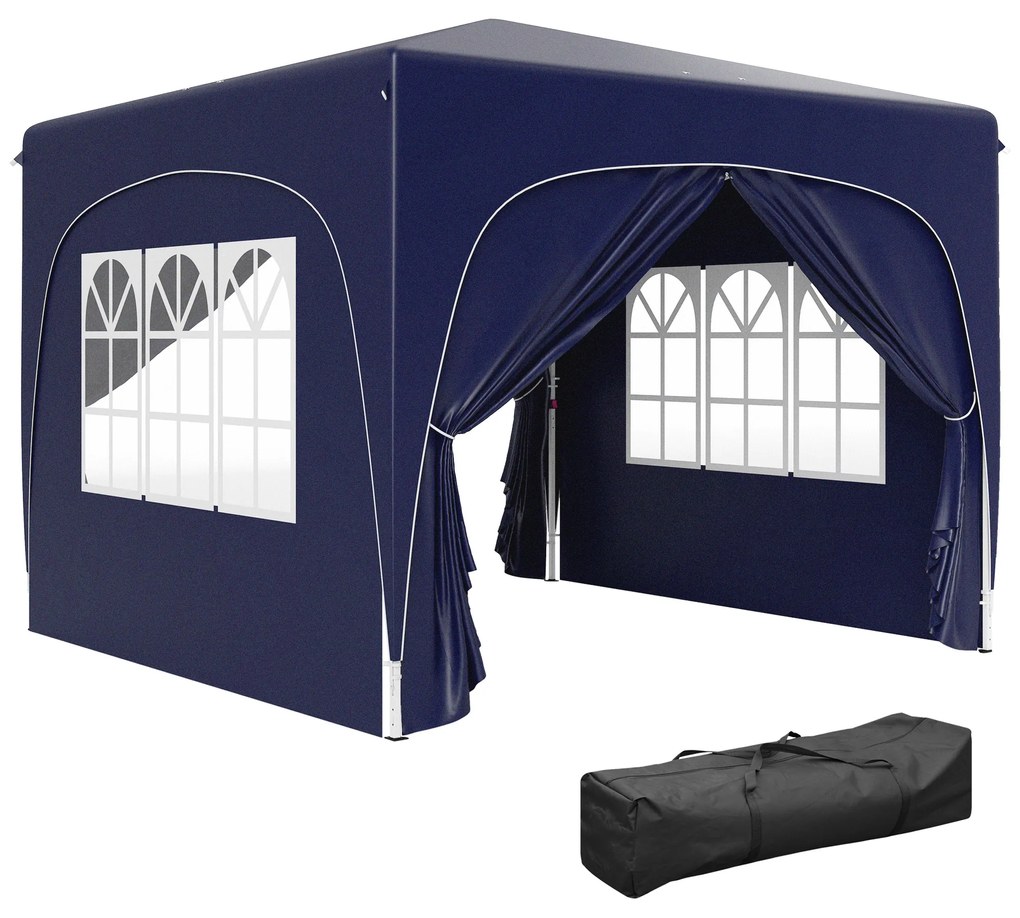 Outsunny Tenda Dobrável 3x3 m Tenda de Jardim para Festas e Eventos com Painéis Laterais UPF50+ Altura Ajustável e Bolsa de Transporte Azul Escuro | AOSOM Portugal