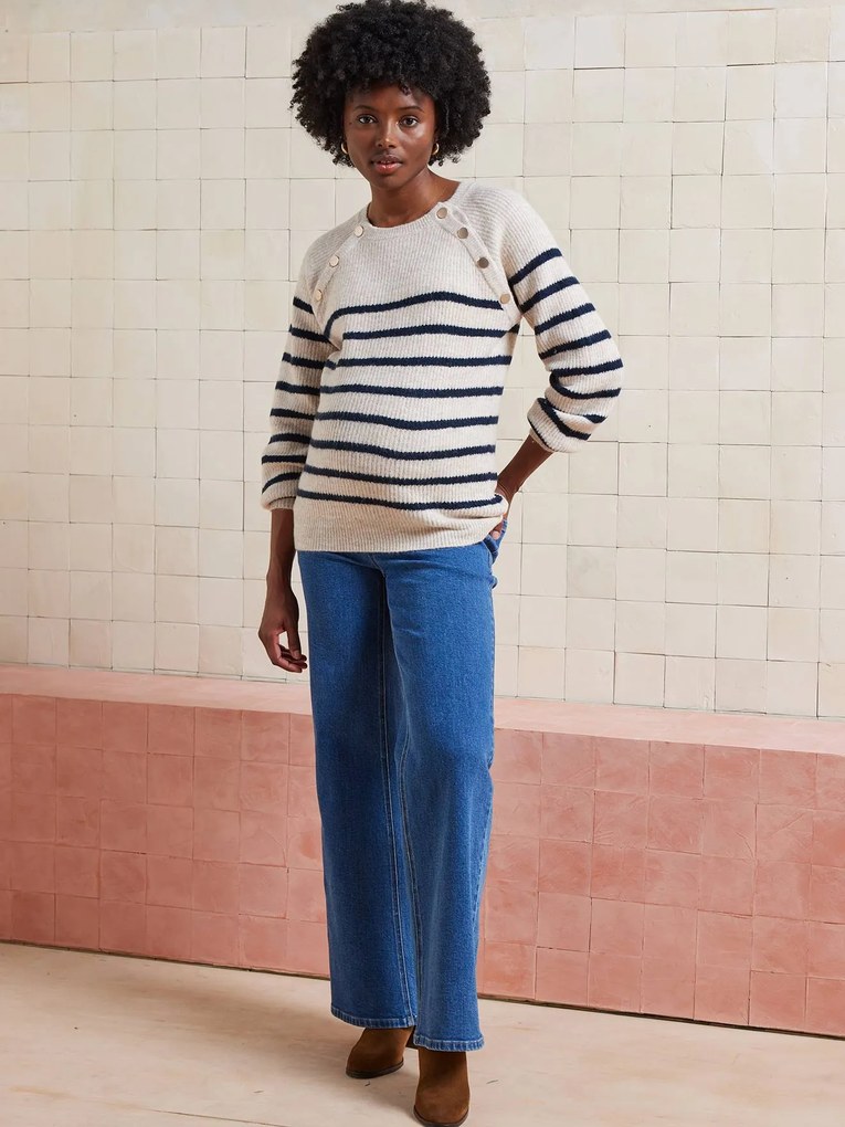 Camisola estilo marinheiro, com abertura nos ombros, especial gravidez e amamentação marinho