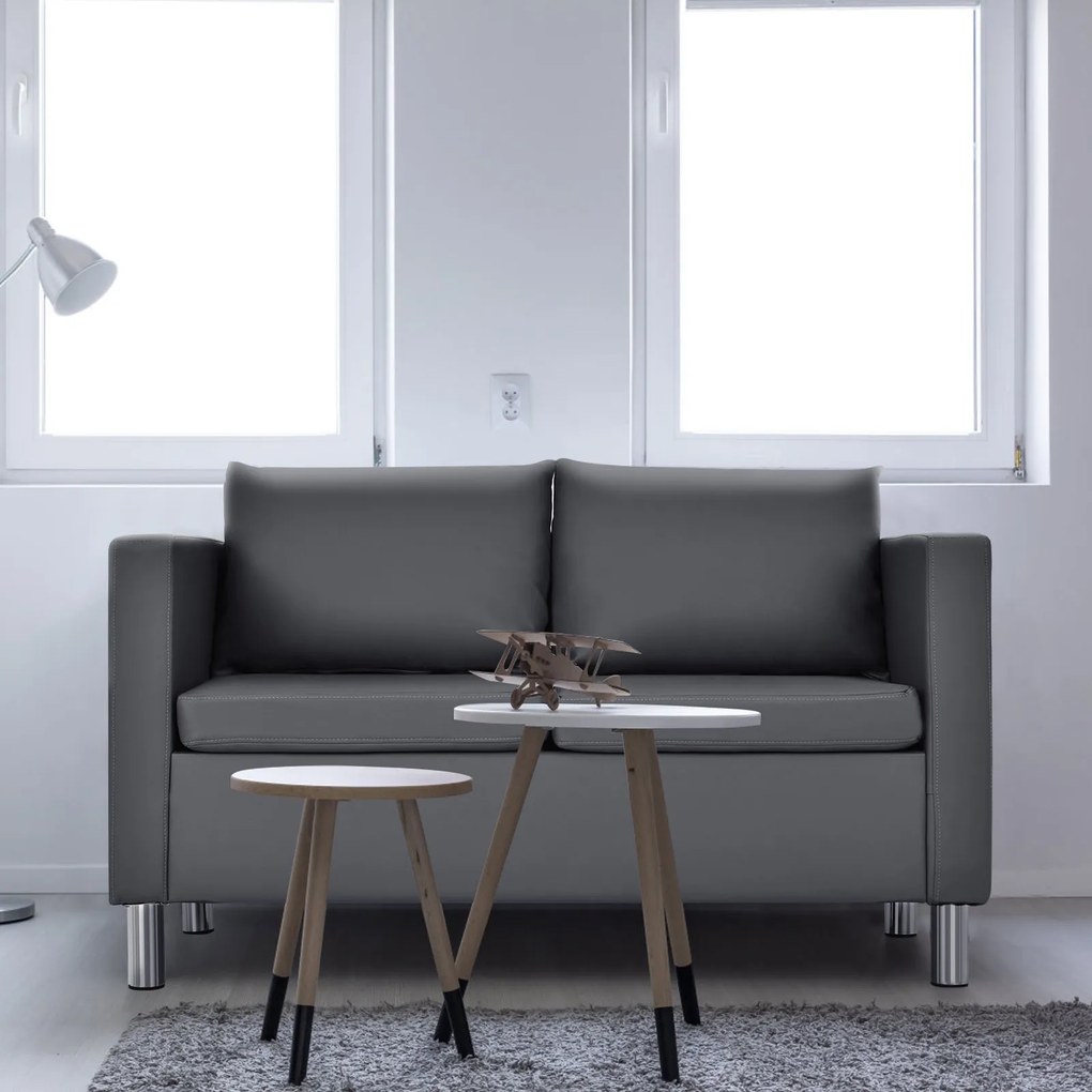 Sofá moderno de 2 lugares em imitação de couro PU com almofada macia conversível em sofá-cama perfeito para casa e escritório 120 x 60 x 62,5 cm Cinze