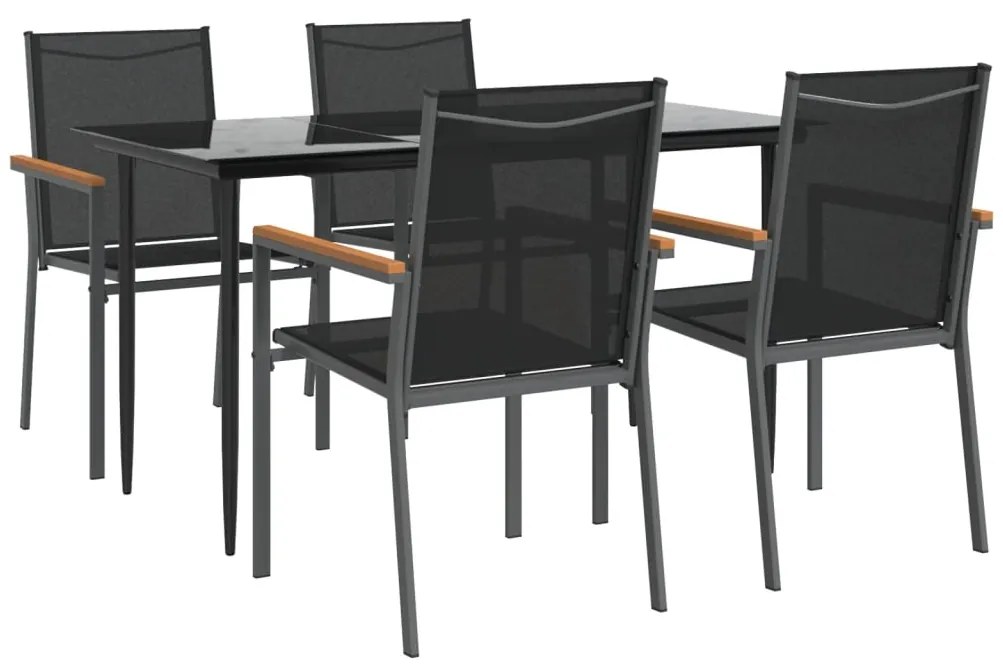 5 pcs conjunto de jantar para jardim textilene e aço preto