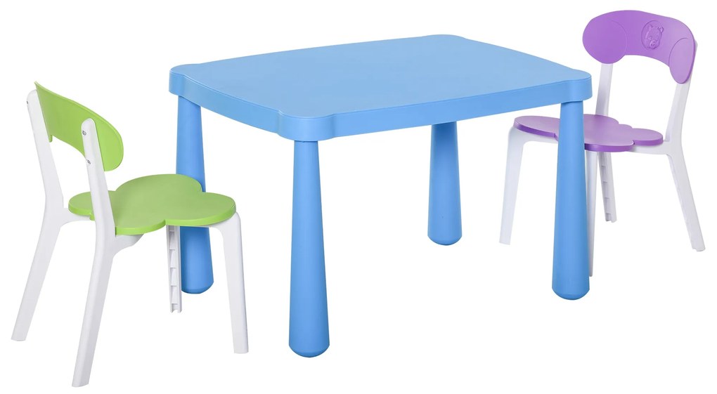 HOMCOM Conjunto de mesa e 2 cadeiras infantil para atividades com encosto e bordas redondas para crianças acima de 2 anos 76,5x54,5x49,5 cm Multicolor