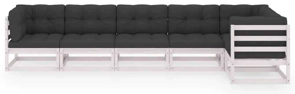 6 pcs conjunto lounge de jardim com almofadões pinho maciço