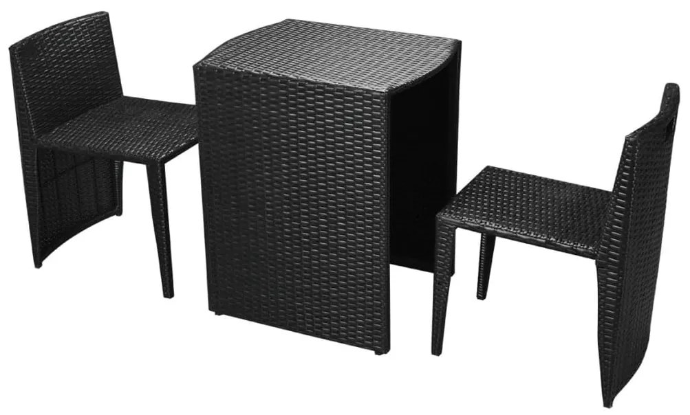 3 pcs conjunto bistrô com almofadas vime PE preto