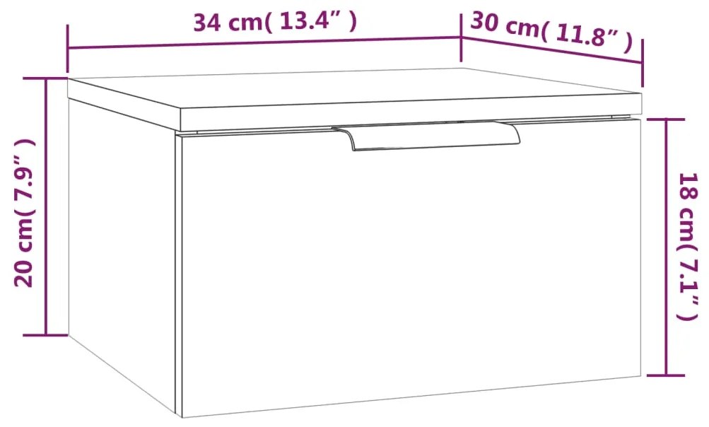 Mesa de cabeceira montagem na parede 34x30x20 cm branco