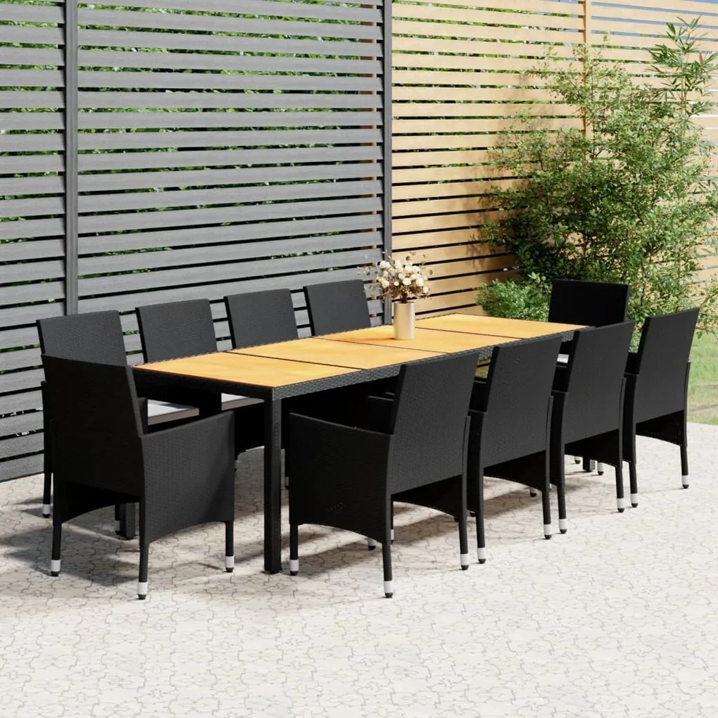 vidaXL 11 pcs conjunto de jantar para jardim vime PE preto