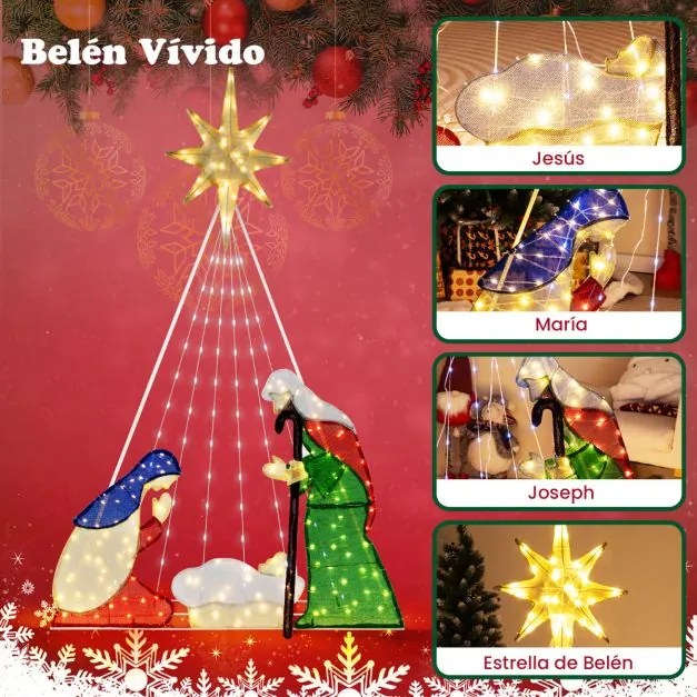 Presépio de Jesus iluminado com 240 luzes LED e 6 modos de iluminação para interior e exterior, com 1,8 m