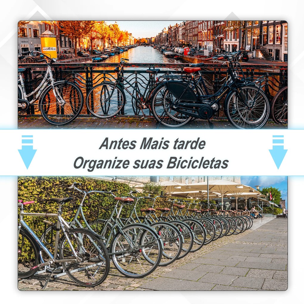 HOMCOM Estacionamento para 3 Bicicletas Suporte de Aço para Estacionar Bicicletas no Chão para Interior e Exterior 76x33x27cm Prata