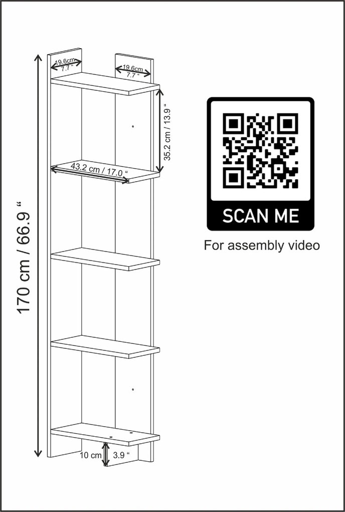 Estante Alis – Branco – 45,2 cm x 21,6 cm x 180 cm