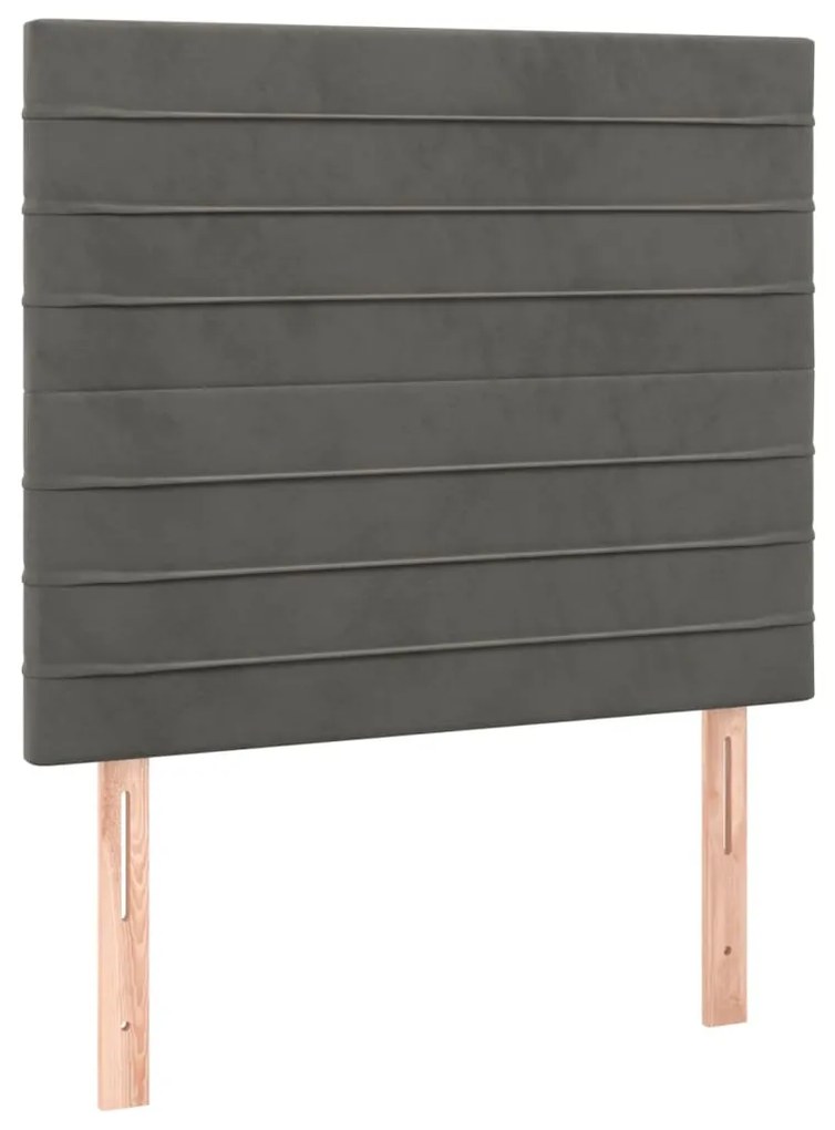 Cama box spring c/ colchão/LED 100x200cm veludo cinzento-escuro