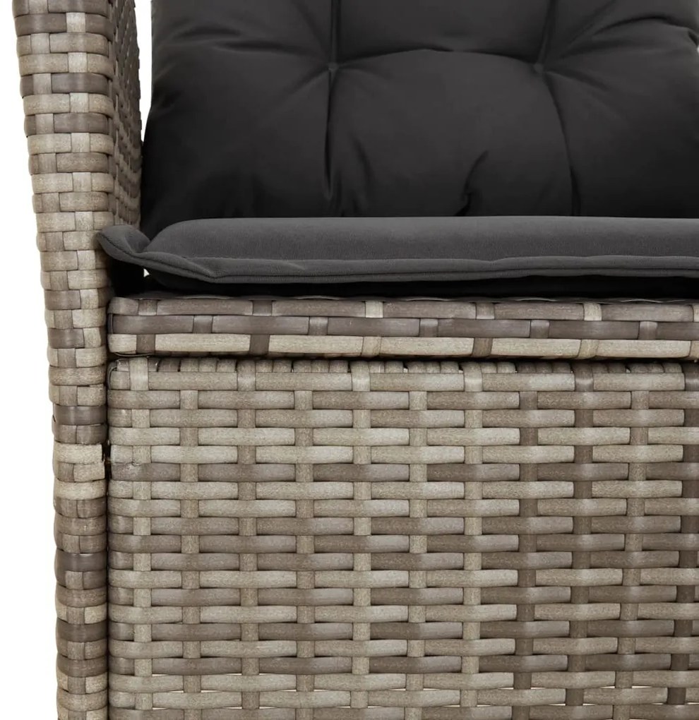 7 pcs conjunto de jantar p/ jardim c/ almofadões vime PE cinza