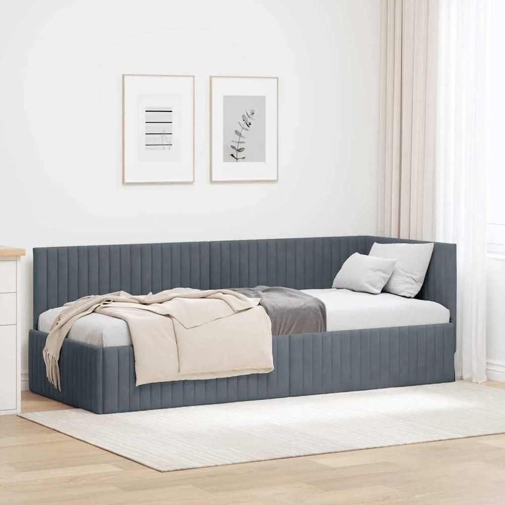 vidaXL Estrutura de Cama de Canto Cinza Escuro 80 cm x 200 cm Veludo