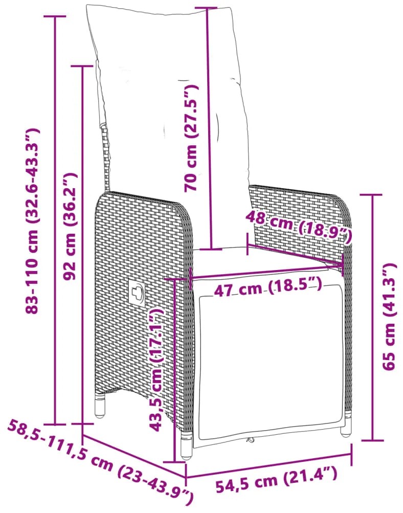 7 pcs conjunto bistrô de jardim c/ almofadões vime PE cinza