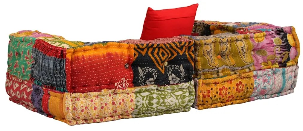 Pufe modular de 2 lugares tecido em retalhos