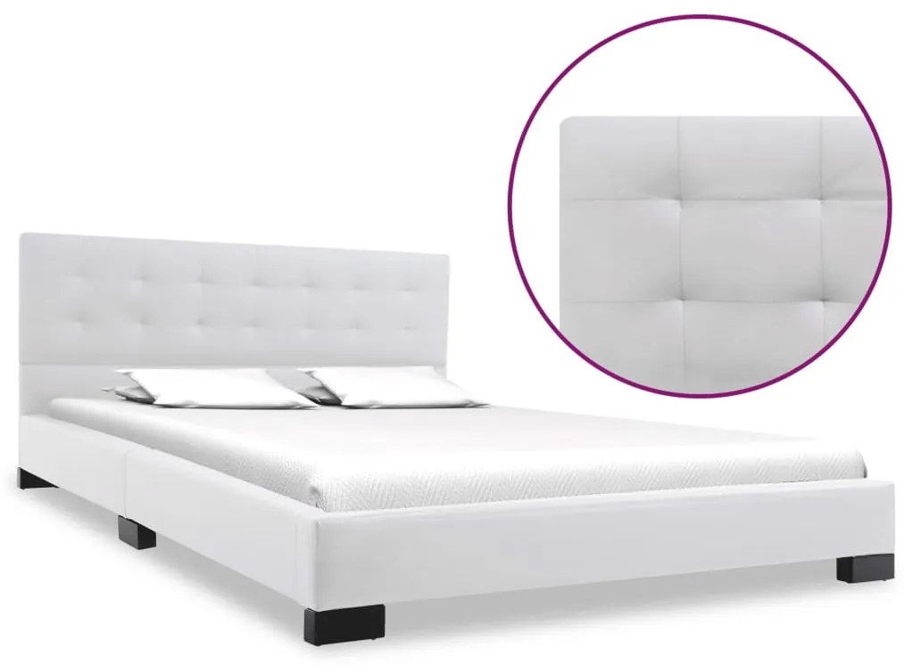 vidaXL Estrutura de cama 140x200 cm couro artificial branco