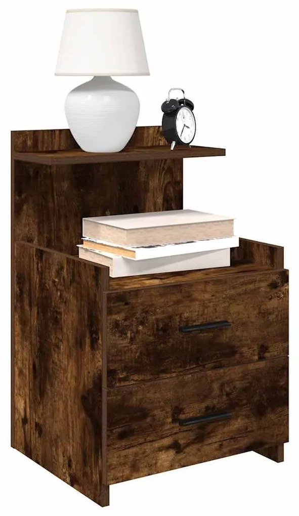 Mesa de cabeceira com 2 gavetas carvalho fumado 40x36,5x62 cm