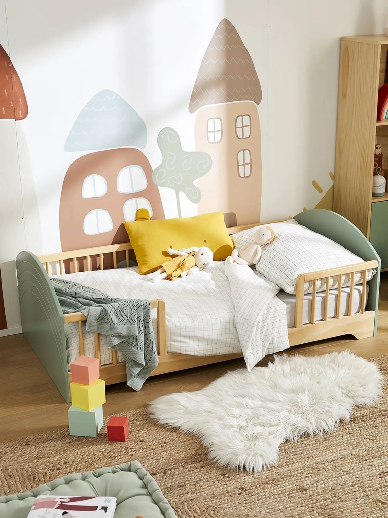 Cama para criança, 70x140 cm, Arco-íris verde-salva