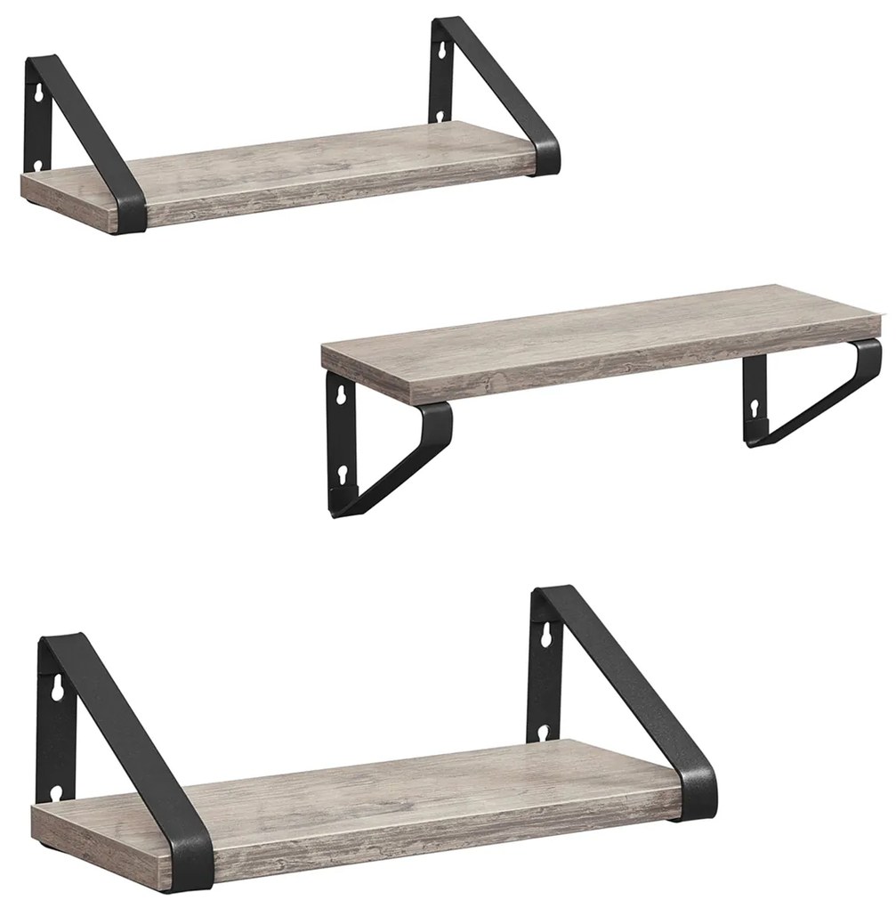 Conjunto de 3 prateleiras flutuantes de design industrial VASAGLE, resistentes, para exposição na parede, sala de estar, banheiro, cozinha, cinza e preto LWS033B02