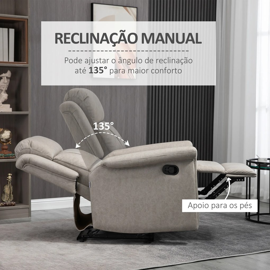 Poltrona Relax Reclinável até 135º com Apoio para os Pés Encosto Alto 78x96x102 cm Cinza
