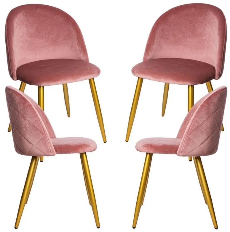 Pack 4 Cadeiras Vint Veludo Golden - Rosa