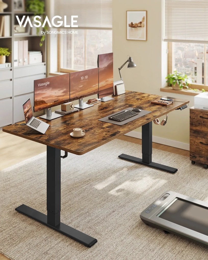 Secretária elétrica com altura ajustável 180 x 80 x (72-120) cm, porta USB e função de memória, castanho vintage