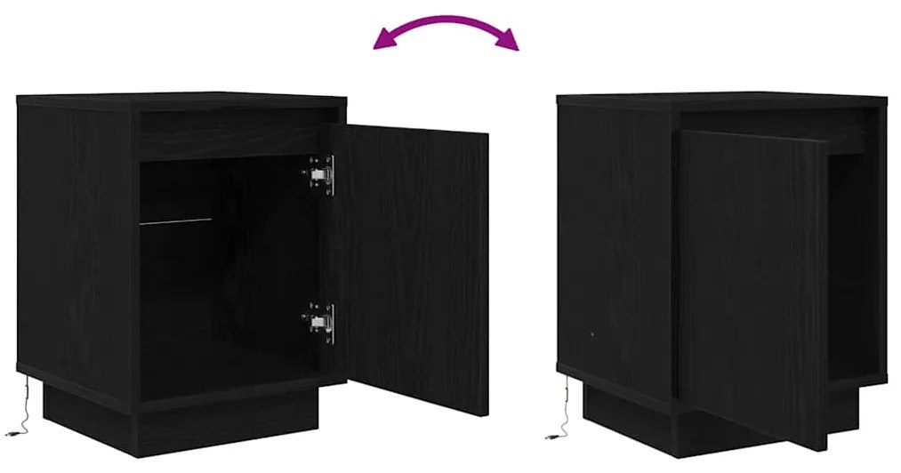 Mesa de cabeceira com luzes LED 38x34x50 cm preto