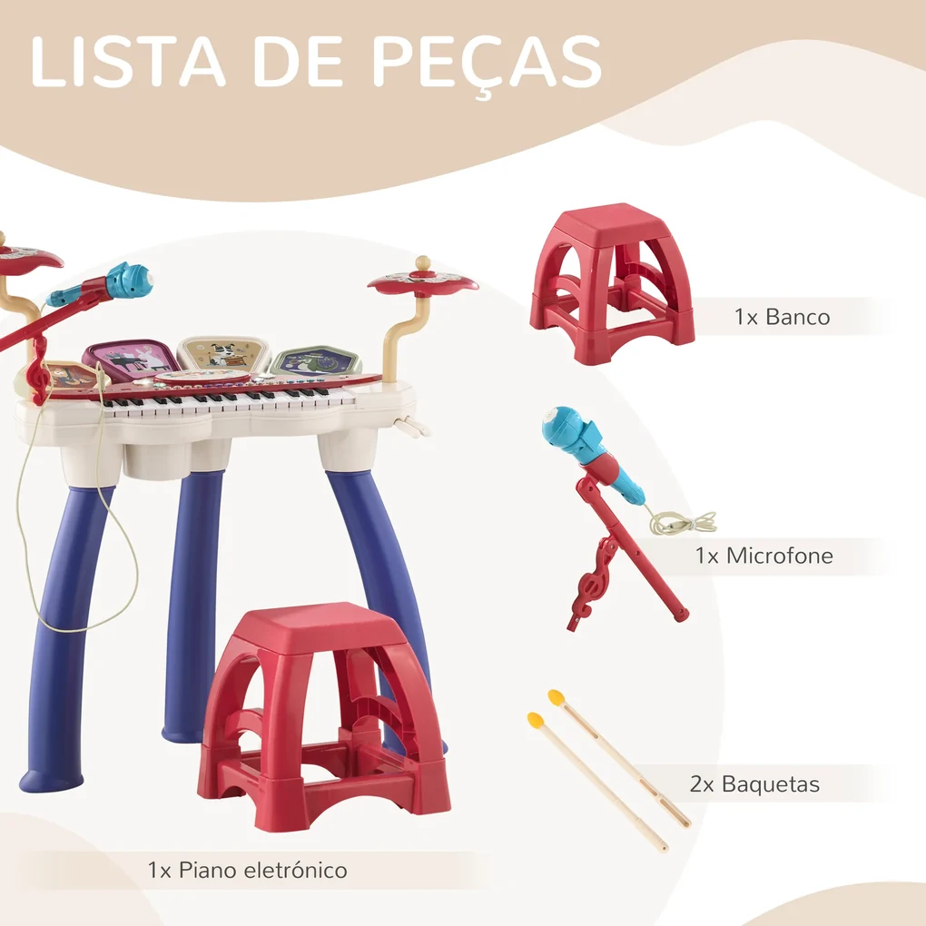 Jogo 2 Peças Musical Infantil Mini Bateria+piano Teclado 32