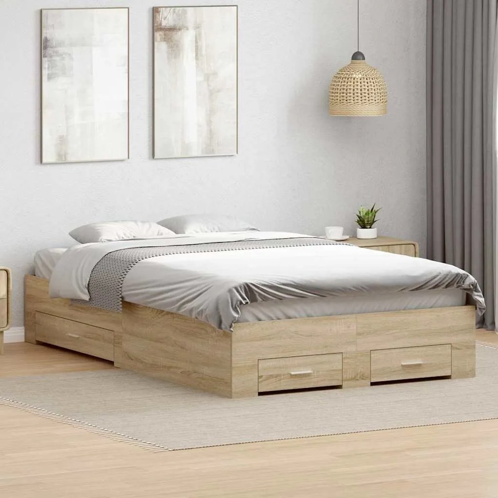 Estrutura de Cama Carvalho Sonoma 140x200 cm Madeira Engenheirada