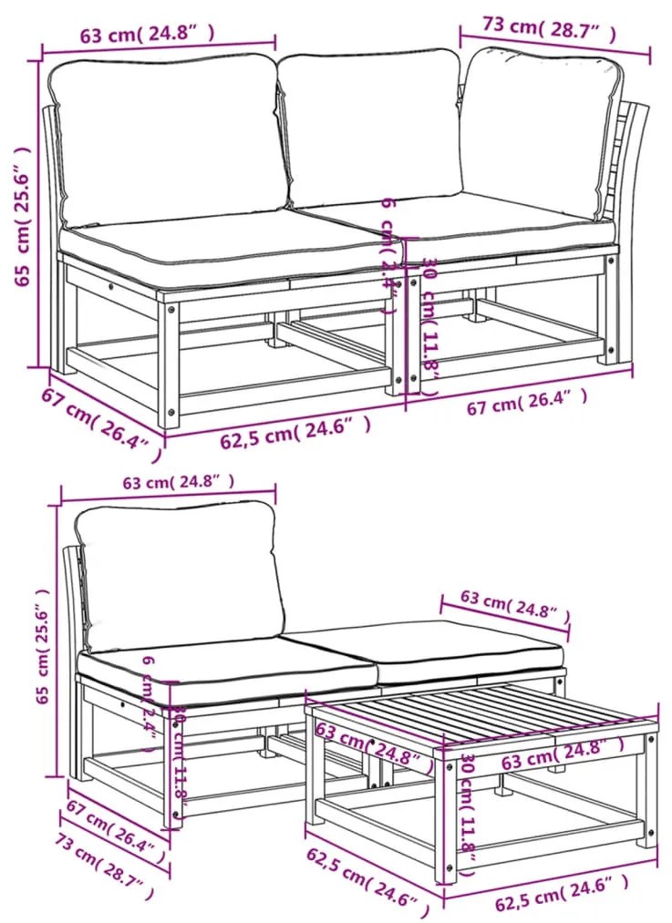 9pcs conjunto lounge jardim c/almofadões madeira maciça acácia