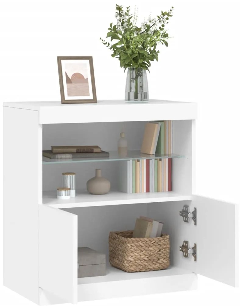 Aparador com luzes LED 60x37x67 cm branco