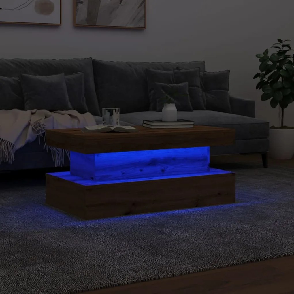 Mesa de centro com luzes LED 90x50x40 cm carvalho artisiano