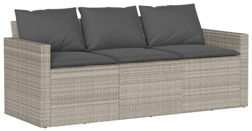 2 pcs conjunto jantar p/jardim c/almofadões vime PE cinza-claro