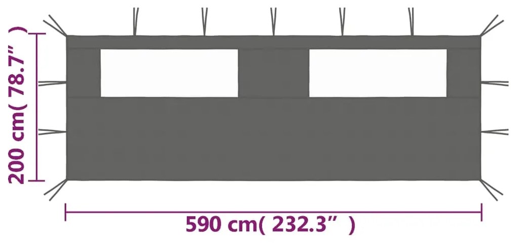 Paredes laterais para gazebo com janelas 6x2 antracite