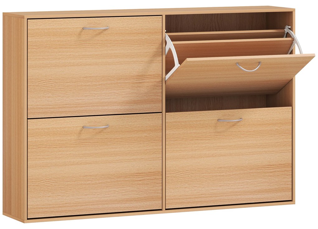 HOMCOM Sapateira Moderna com 4 Gavetas Abatíveis e Prateleiras Ajustáveis para 16-24 Pares de Sapatos 120x24x81 cm Madeira | Aosom Portugal