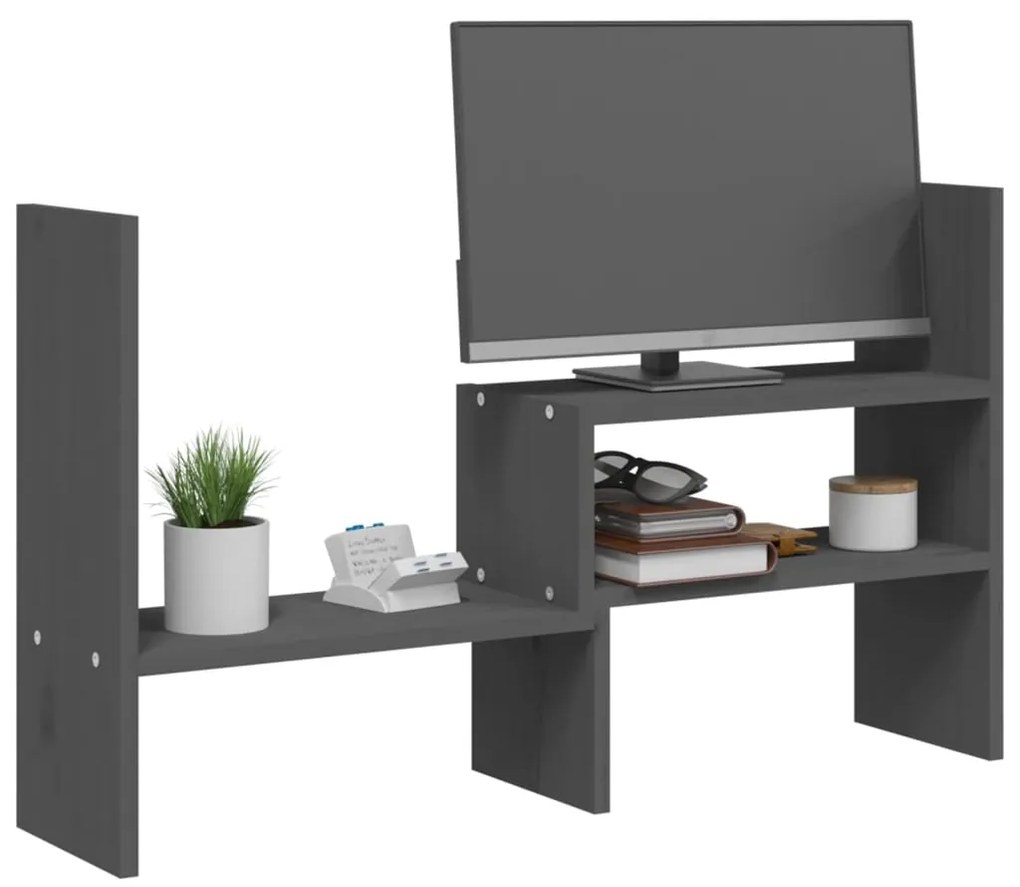 Suporte para monitor (39-72)x17x43 cm pinho maciço cinzento