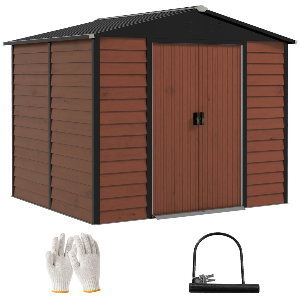 Casetta Legno Teca – Abrigo de Jardim Metálico com Efeito Madeira 4,4