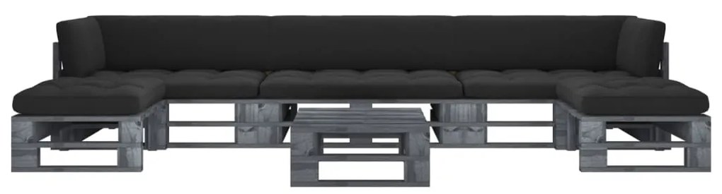 vidaXL 6 pcs conj. lounge paletes c/ almofadões pinho impregnado cinza