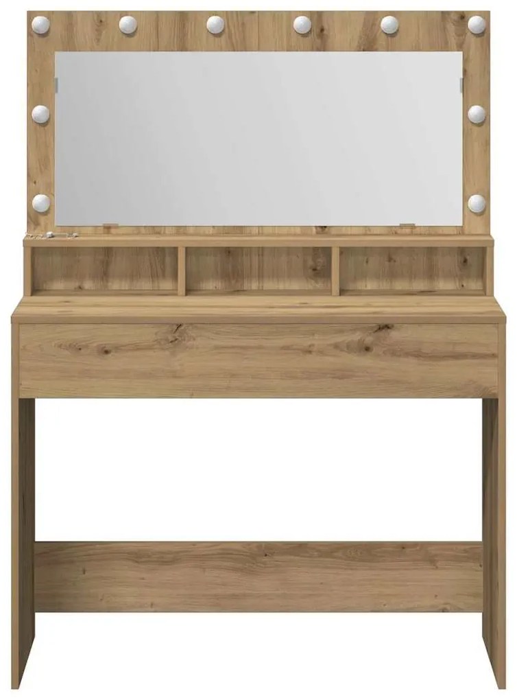 Mesa de Maquilhagem com Luzes LED em Carvalho Artesanal, 100x41x135 cm