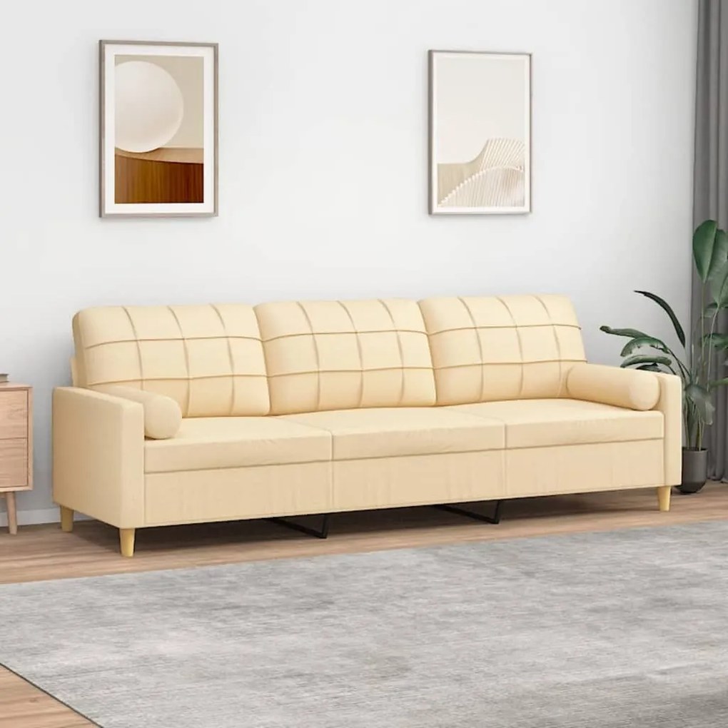 vidaXL Sofá 3 lugares c/ almofadas e almofadões 210cm tecido cor creme