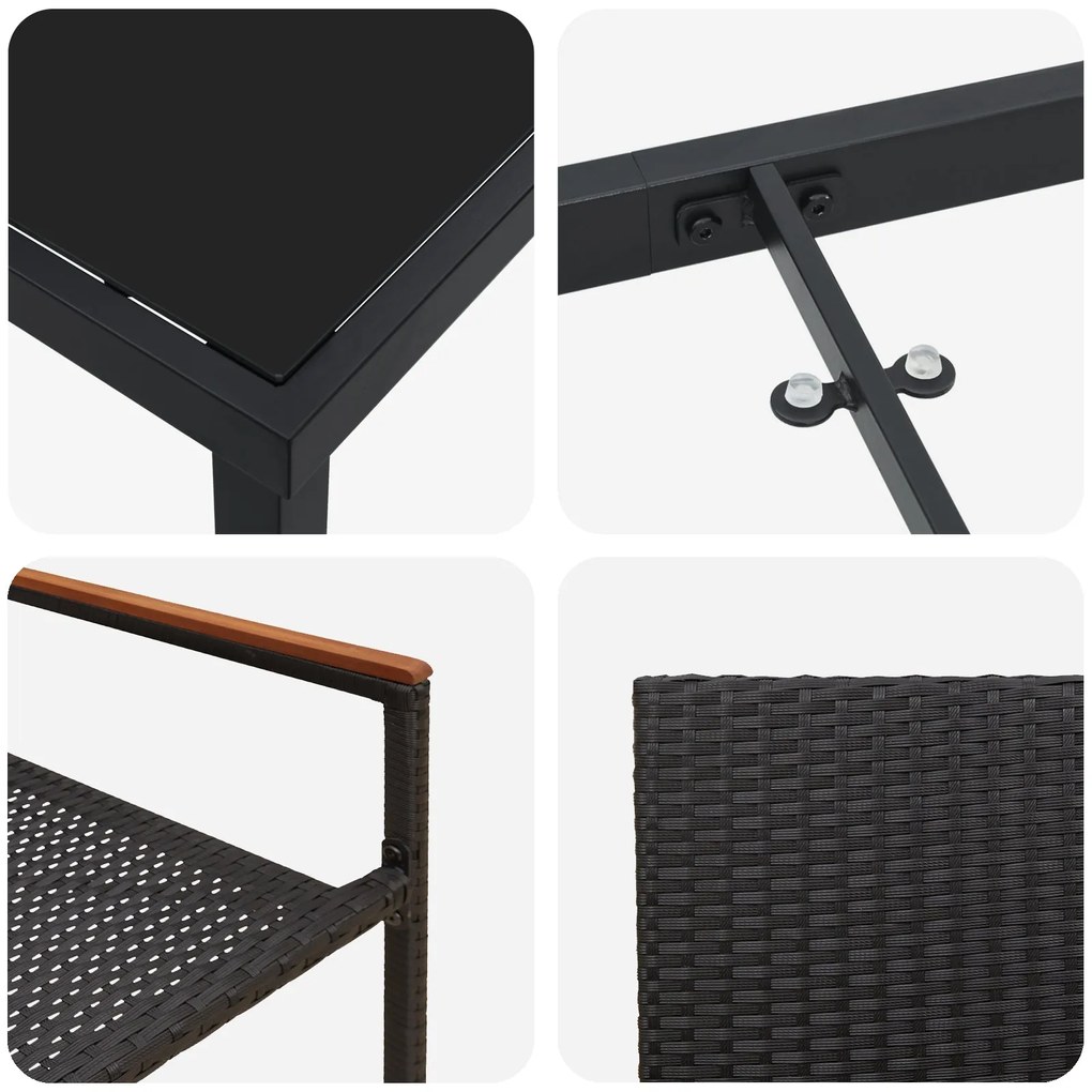 Conjunto de Jantar de 9 Peças Preto Rattan Poliéster