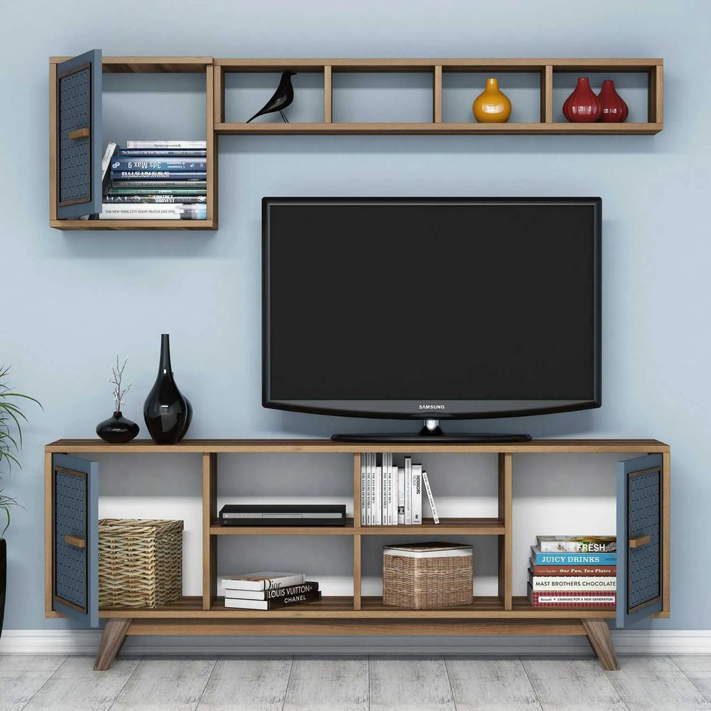 Móvel TV Ayla – Nogueira Azul – 160x56,2x35 cm
