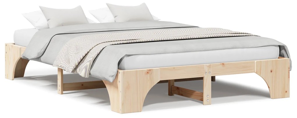 Estrutura de Cama Natural Madeira de Pinho Sólido 140 x 200 cm