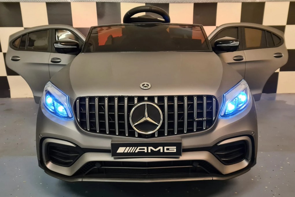 Carro elétrico 12V para crianças 3 a 6 anos 4x4 Mercedes AMG GLC, Pneus Borracha cinzento mate